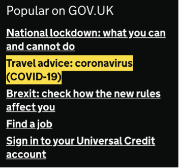 Image of focus indication on link text on GOV.UK