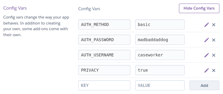 Heroku screen showing area for setting username and password