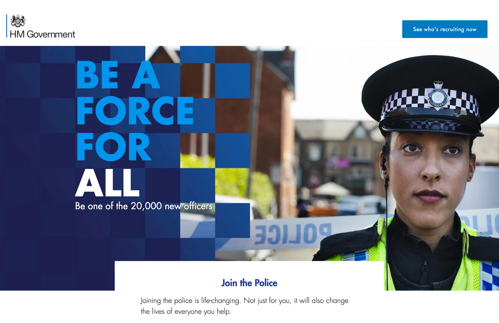 Screenshot of a 'Joining the police' page