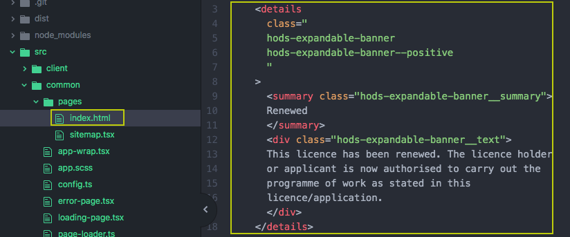Text editor screen with a highlight around where example code snippet should sit
