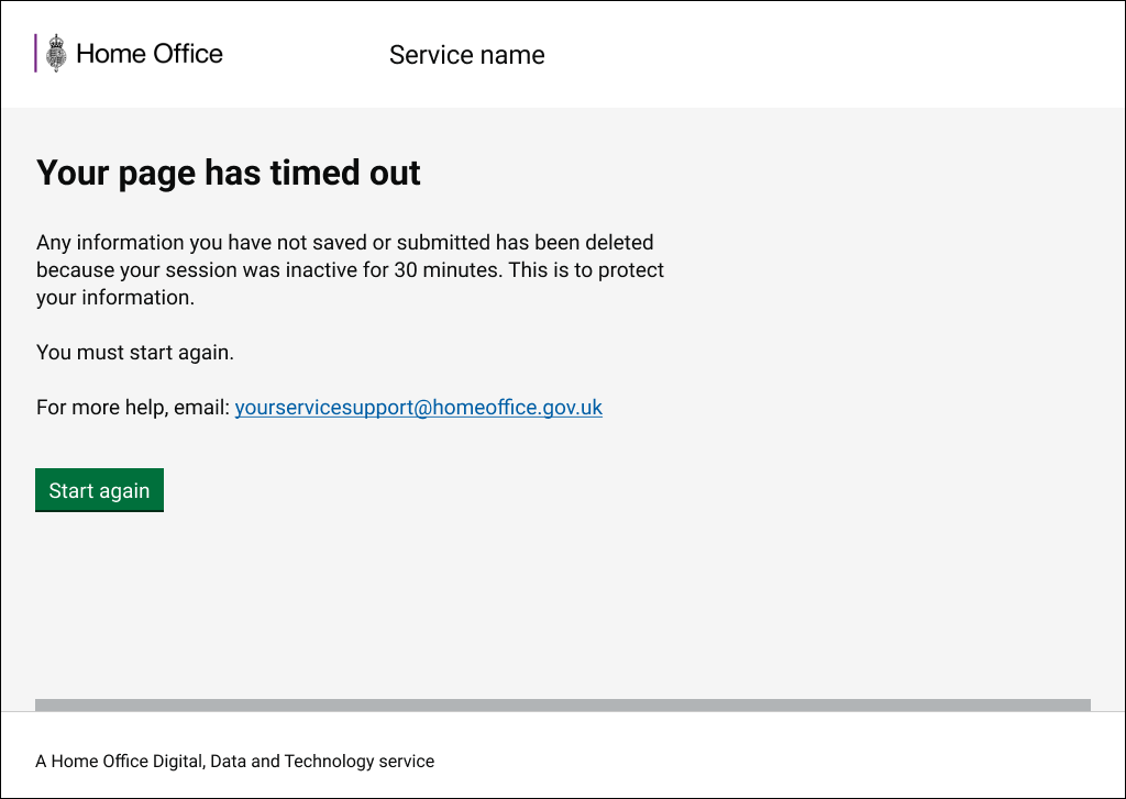 An example of a time out page when a user is not signed in to a service.